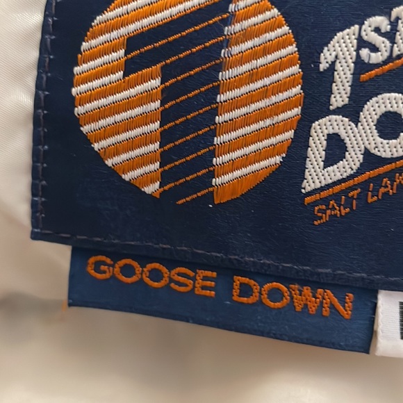 Vintage 80s 1st Down Sz 14 Burgundy & Navy Puff Sleeve 100% Goose Down Ski Coat - Picture 6 of 13